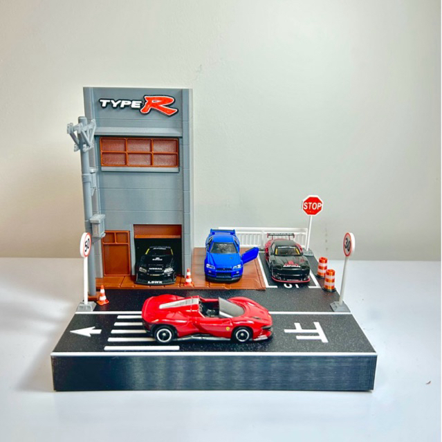 Diorama 1:64 có nhà kích thước 17x17cm trưng bày xe - Diorama trưng bày xe  tỉ lệ 1:64 - Mô hình n