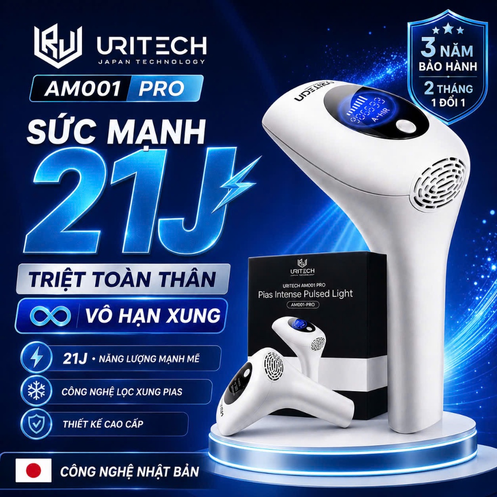 Máy triệt lông vĩnh viễn URITECH-AM001 máy triệt lông cầm tay tại nhà công nghệ pias nách vùng kín bikini chân tay | BigBuy360 - bigbuy360.vn