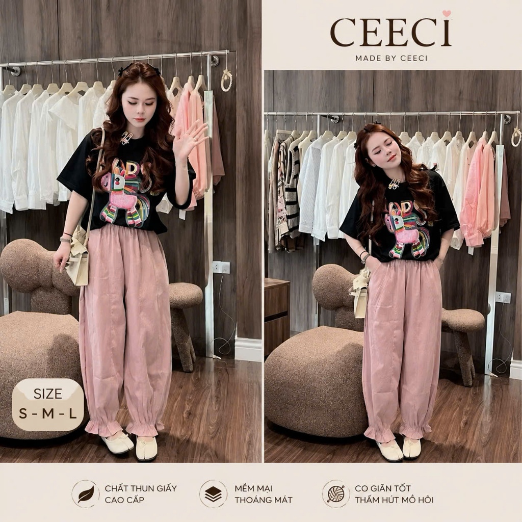 SET Bộ đồ nữ sang chảnh áo cotton kèm quần bo ống thiết kế _CEECI ngựa thiết kế 2026