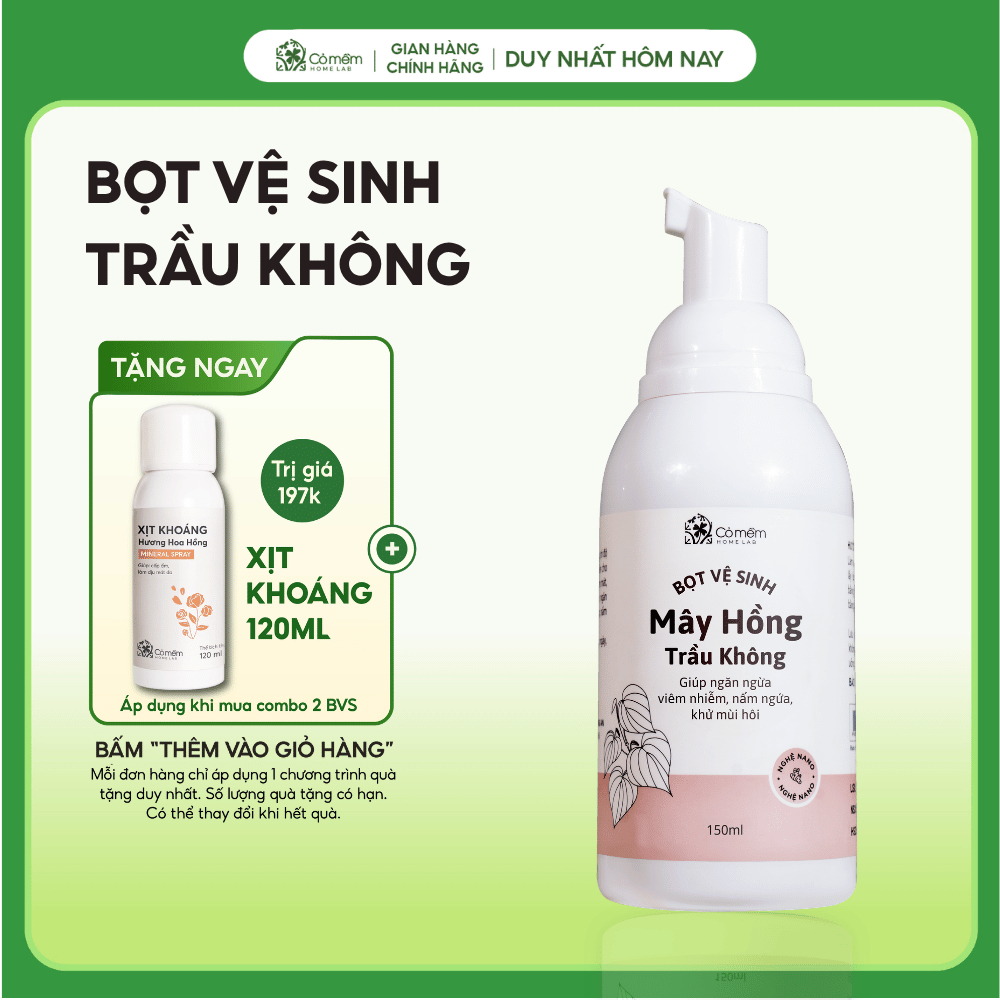 Bọt Vệ Sinh Phụ Nữ Mây Hồng Tinh Chất Trầu Không Cỏ Mềm 150ml