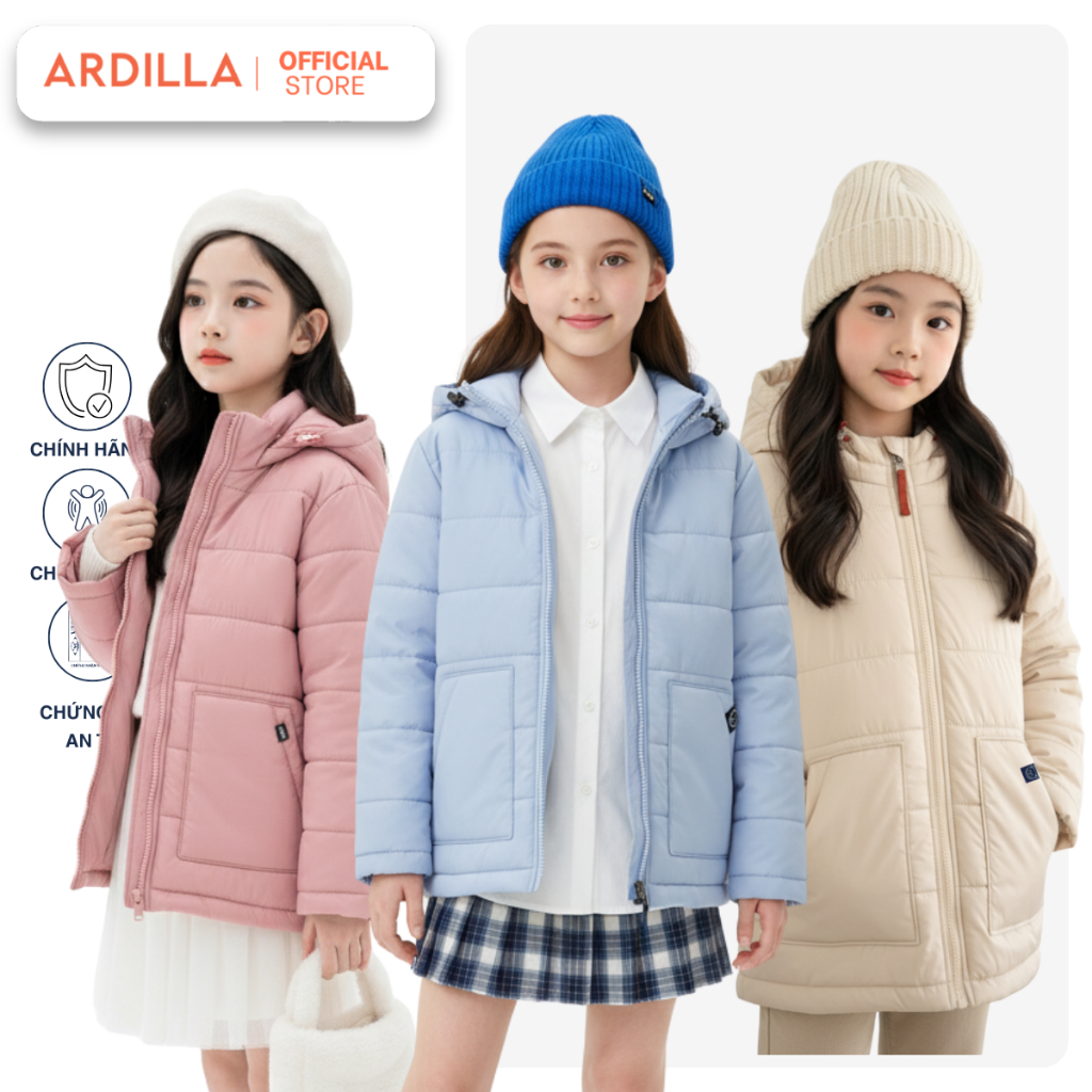 Áo Khoác Jacket 3 Lớp Bé Gái ARDILLA Vải Polyester Giữ Nhiệt Tốt, Chống Thấm Nước, Cản Gió Cho Bé 2-6 Tuổi 9102/9103