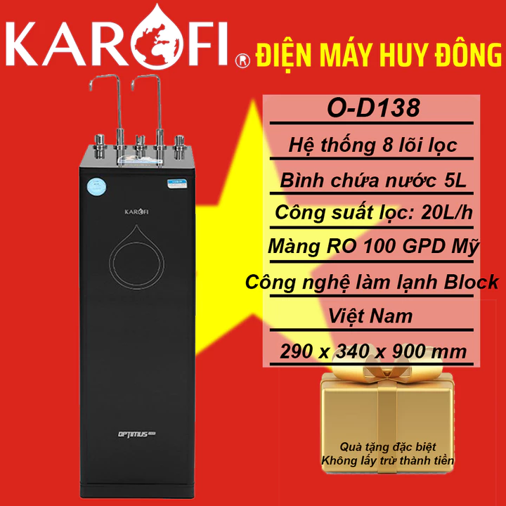 Máy lọc nước RO nóng nguội lạnh Karofi Optimus Duo O-D138 (Dung tích nước lạnh 5L) - Hàng chính hãng