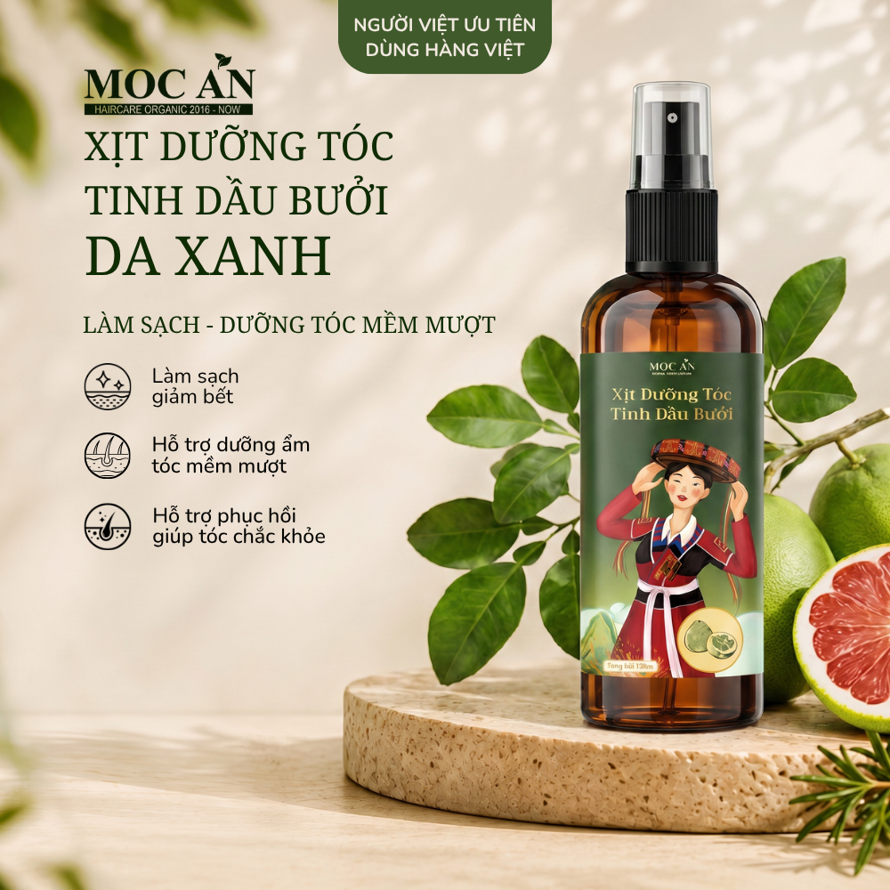 Xịt Dưỡng Tóc Tinh Dầu Bưởi Da Xanh Mộc Ân Haircare 120ml – Hỗ Trợ Giảm Rụng & Chăm Sóc Tóc