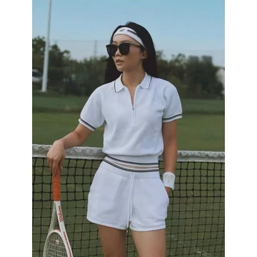 Set Đồ Nữ, Đồ Thể Thao Nữ, Đồ Pickleball Nữ, Set Áo Polo Phối Quần Đùi 2 Lớp Chất Cá Sấu