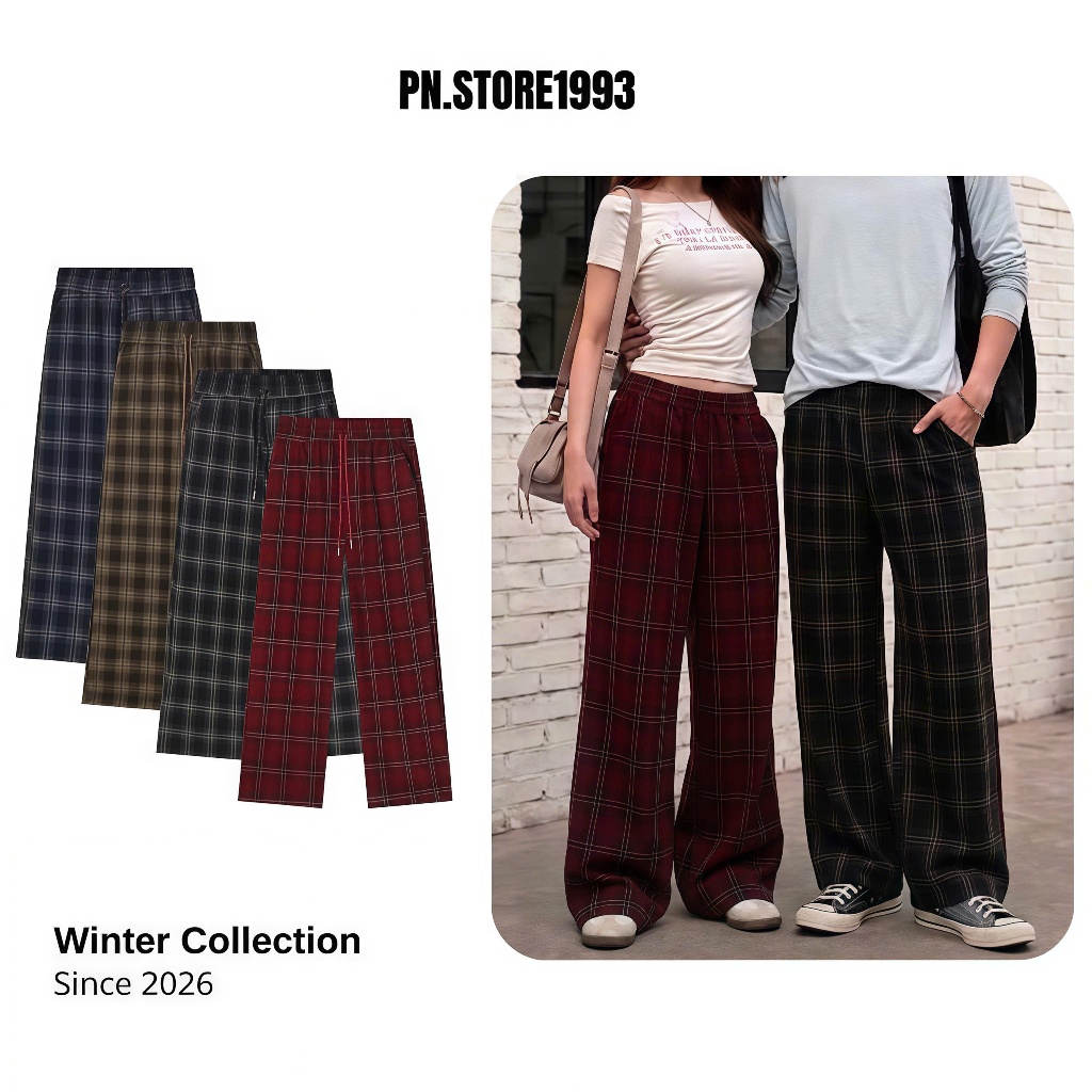 Quần Sọc Caro Ống Rộng Nam Nữ PN.Store1993 Vải Dạ Nhung Dầy Dặn, Cá Tính Thời Trang