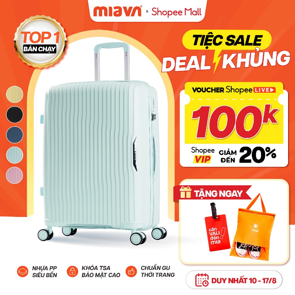 [🔥BEST SELLER] Vali Kéo MIAvn Larita ROTA - Size 20/24/28, Nhựa PP Dẻo Siêu Bền, Hạn Chế Bể, Khoá TSA, Bảo Hành Trọn Đời
