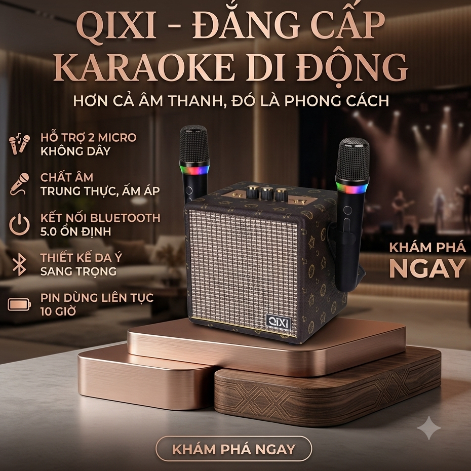 Loa Bluetooth Karaoke kèm 2 mic không dây chỉnh được bass, treble REMI OFFICIAL