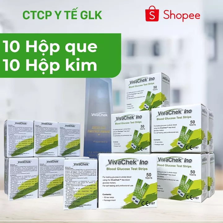 COMBO 10 hộp Que thử đường huyết + 10 hộp kim chính hãng thương hiệu VivaChek - Que đo đường huyết