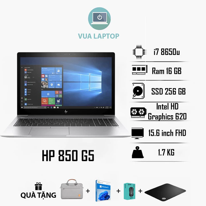 Laptop HP EliteBook 850 G5 Core i7 8650U | RAM 16GB | SSD 256GB | Màn 15.6" FHD Phím Số | Vỏ Nhôm | Máy Đẹp 99%