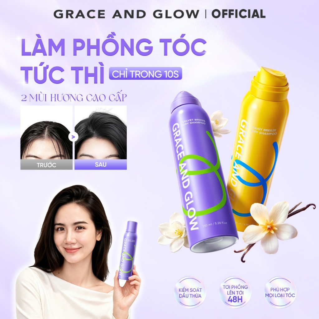 [Huyền Lizzie Tin Dùng] Dầu gội khô phồng tóc Grace and Glow kiềm dầu lâu bết giúp giải cứu tóc bết lưu 150ml