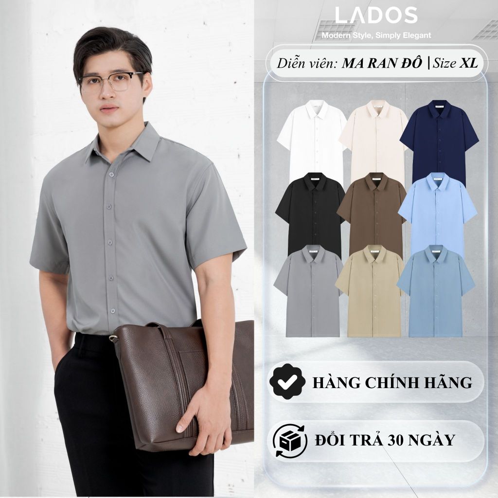 Áo Sơ Mi Trơn Vải Lụa Tay Ngắn Cho Nam LADOS - 8069