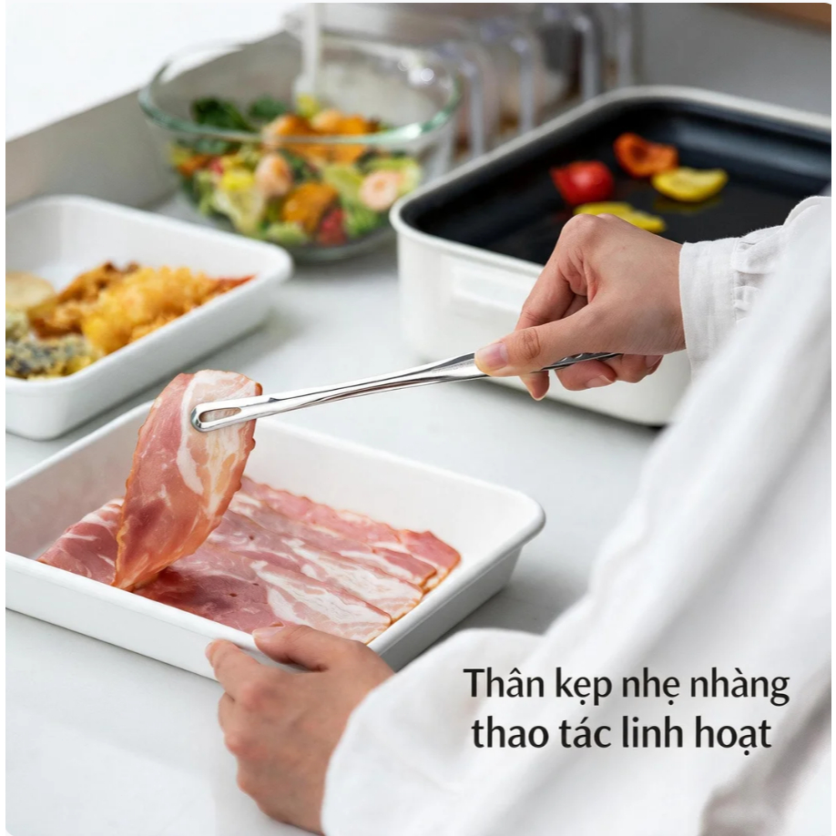 Kẹp gắp thức ăn inox 304 mẫu mới cán dài 19/24/28cm Gắp Đồ Sống Ăn Lẩu INOX-Kẹp Đa Năng Nướng Thịt/Gắp Bánh Mì/Buffet JS