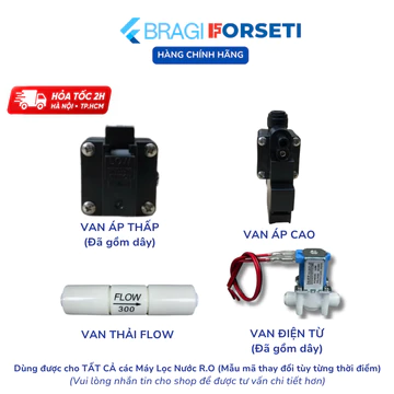 Combo Linh kiện máy lọc nước Van Điện Từ, Van Áp Cao, Van Áp Thấp, Van Flow Thải cho máy RO