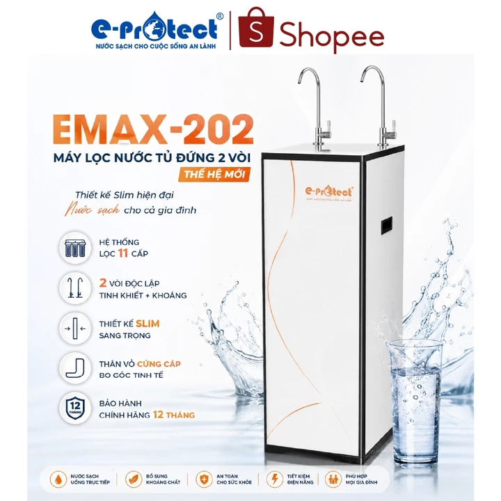Máy lọc nước RO + Kiềm Eprotect Emax 202 tủ đứng 11 cấp lọc uống trực tiếp tại vòi hàng chính hãng