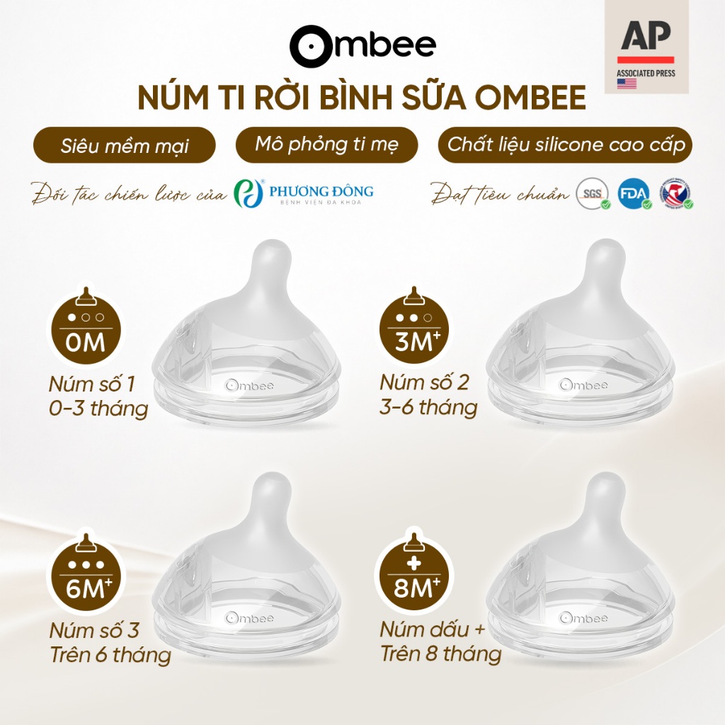 Núm Ti Thay Thế Bình Sữa Ombee Chất Liệu Silicone Mềm Mại Mô Phỏng Tự Nhiên Bắt Chuẩn Khớp Ngậm