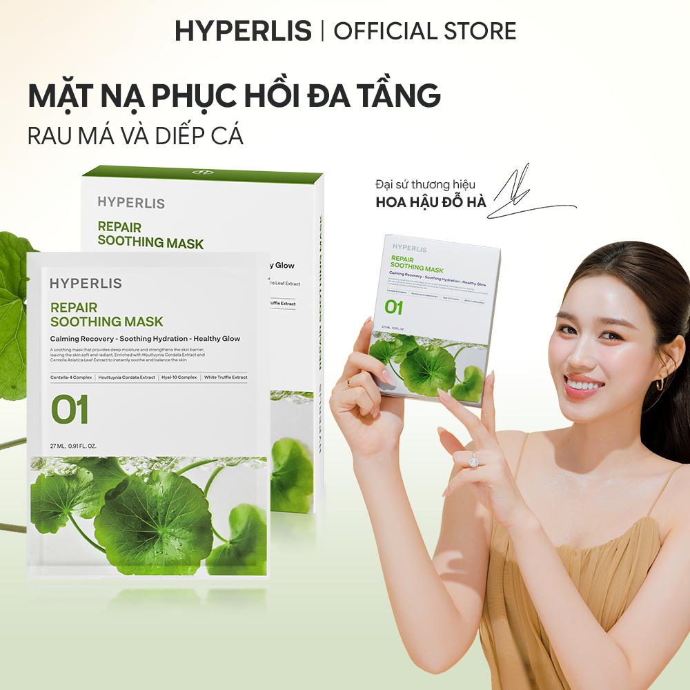 Mặt Nạ Phục Hồi HYPERLIS REPAIR SOOTHING MASK Cica & Heartleaf Exosome Làm Dịu & Cấp Ẩm