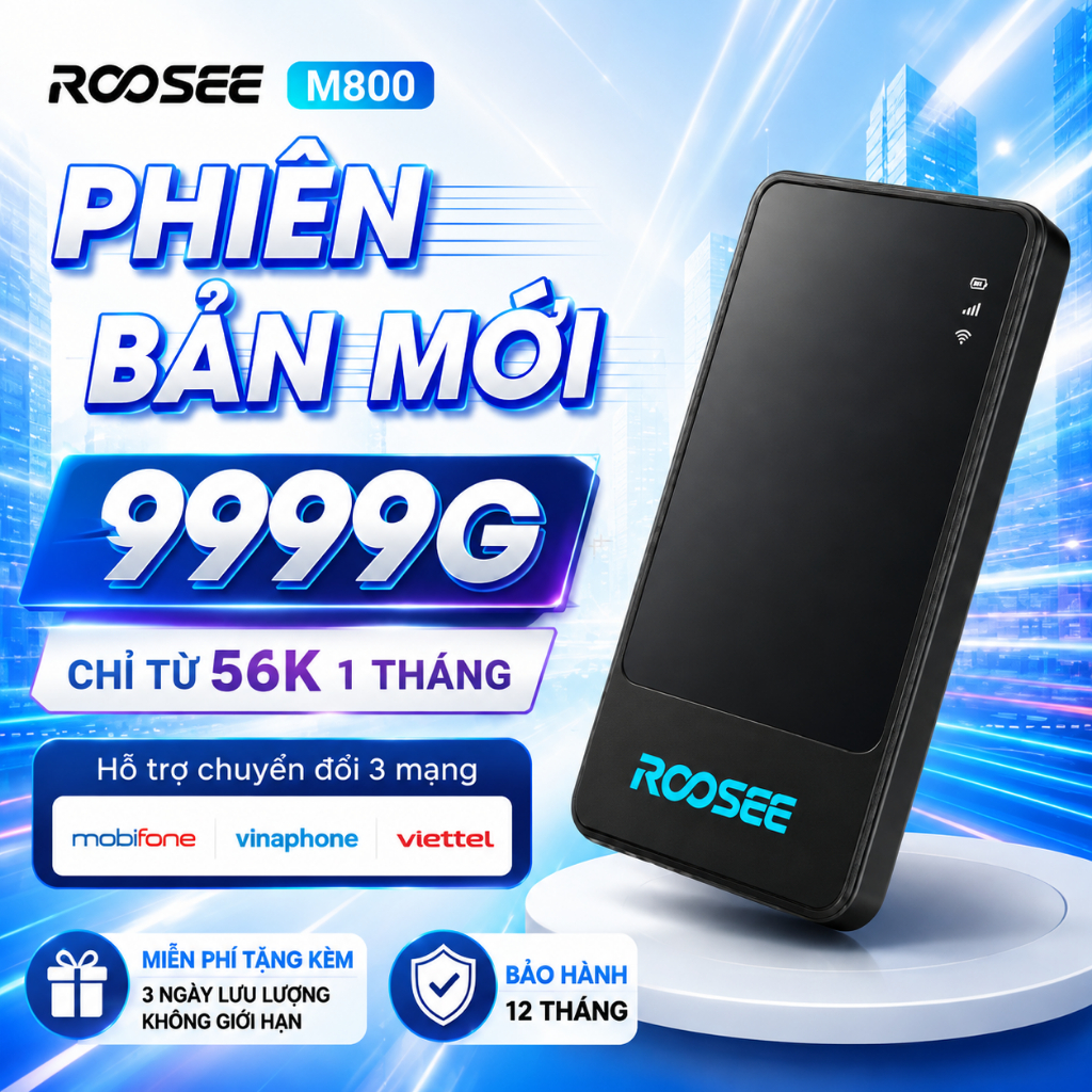 Bộ Phát WiFi ROOSEE M800 eSIM 4G Không Cần SIM Không Giới Hạn Data Pin 5000mAh