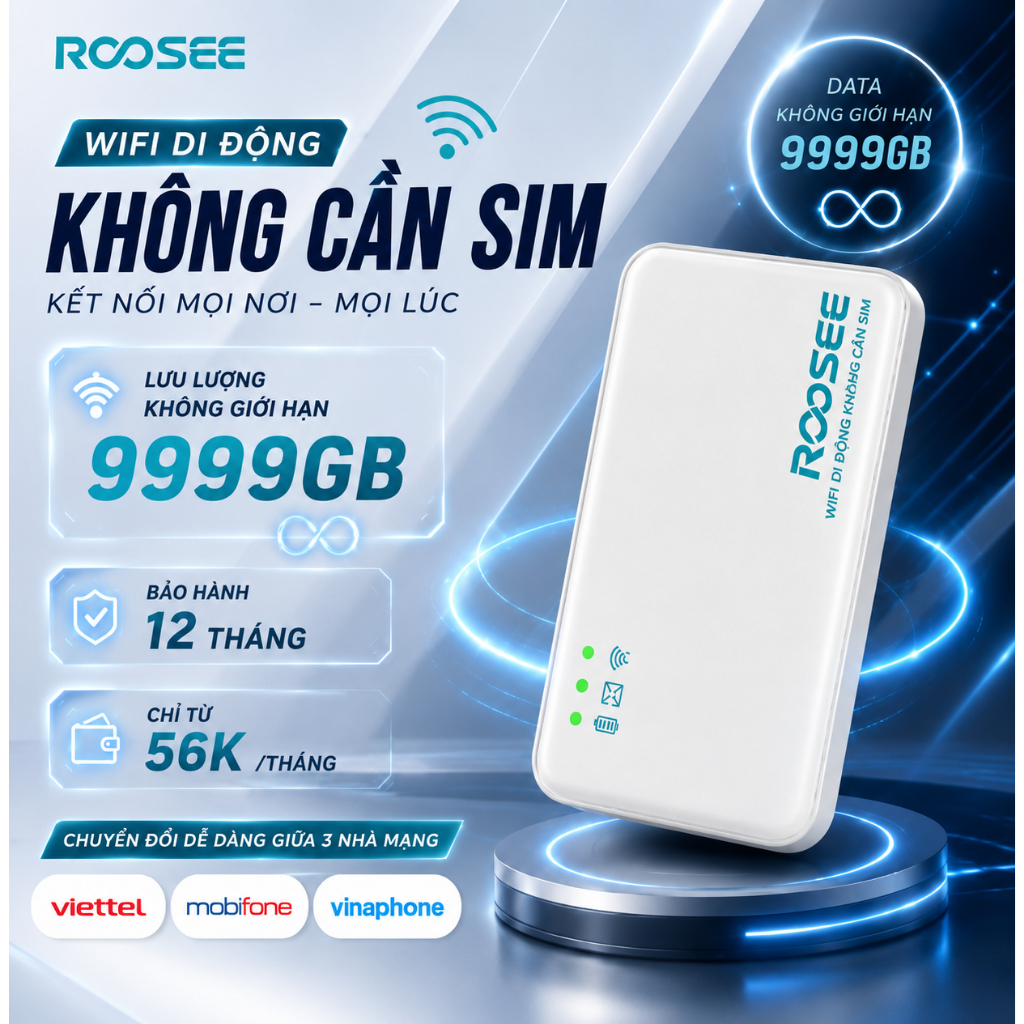 Bộ Phát Wifi Di Động Roosee M700 4G Pin 2000mAh Không Cần Lắp SIM DU LỊCH ĐI LÀM NHỎ GỌN