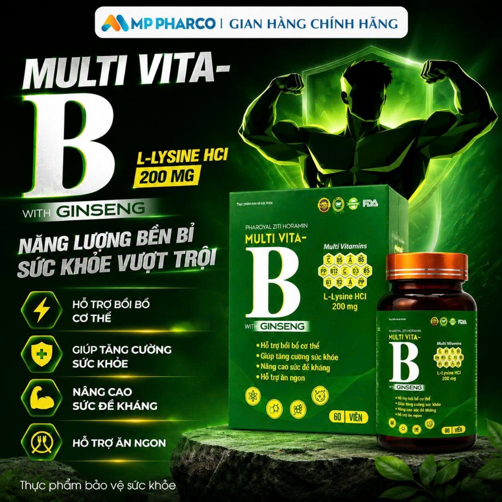 MP28 TPBVSK PHAROYAL ZITI HORAMIN MULTI VITA-B WITH GINSENG - Bổ Sung Vitamin Tổng Hợp, L-Lysine HCl , 60 Viên