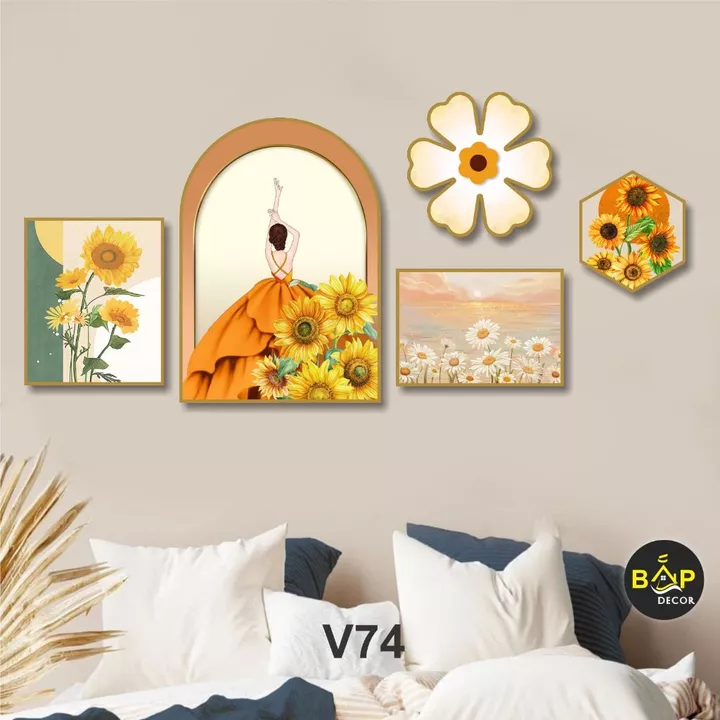 Bộ tranh Vintage trang trí phòng ngủ, phòng khách đồ decor trang trí dán tường, tranh decor hiện đại Bắp Decor