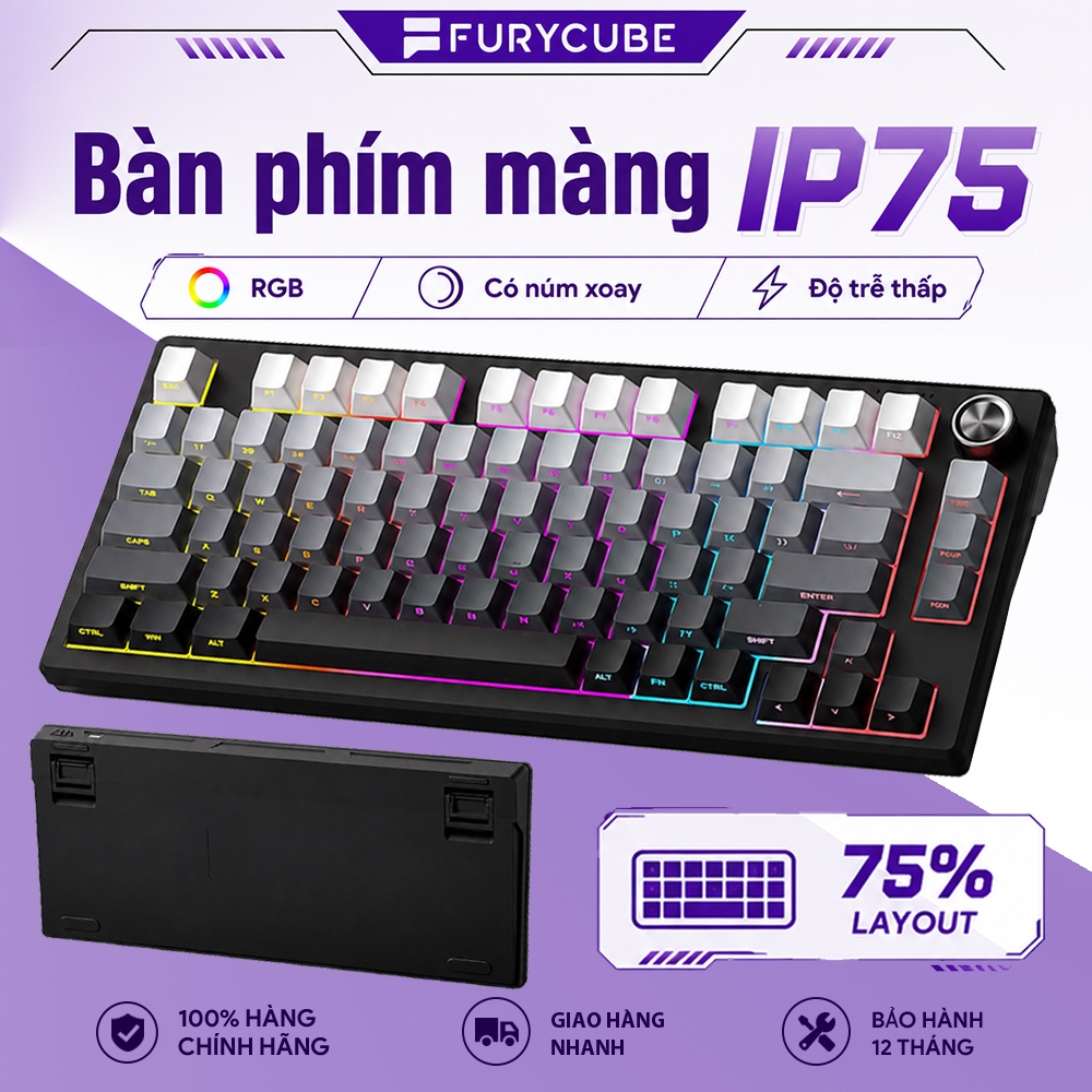 Bàn Phím Có Dây FURYCUBE IP75, 75% Layout, PBT Bền Đẹp, RGB Nhẹ Nhàng, Win&macOS, Núm Xoay Tiện Lợi | BigBuy360 - bigbuy360.vn