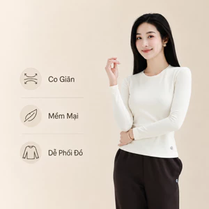 Áo Cổ Tròn Nữ Livan LV25W04F230, Áo Thun Dài Tay Thu Đông Mềm Mịn Co Giãn