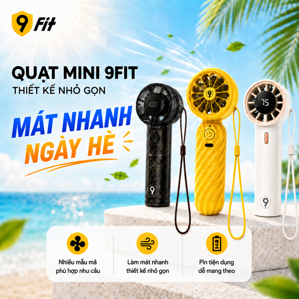[Mới 2026] Quạt cầm tay mini 9FIT tốc độ cao, hỗ trợ 100 cấp độ gió, thiết kế nhỏ gọn  - Bảo hành 1 năm