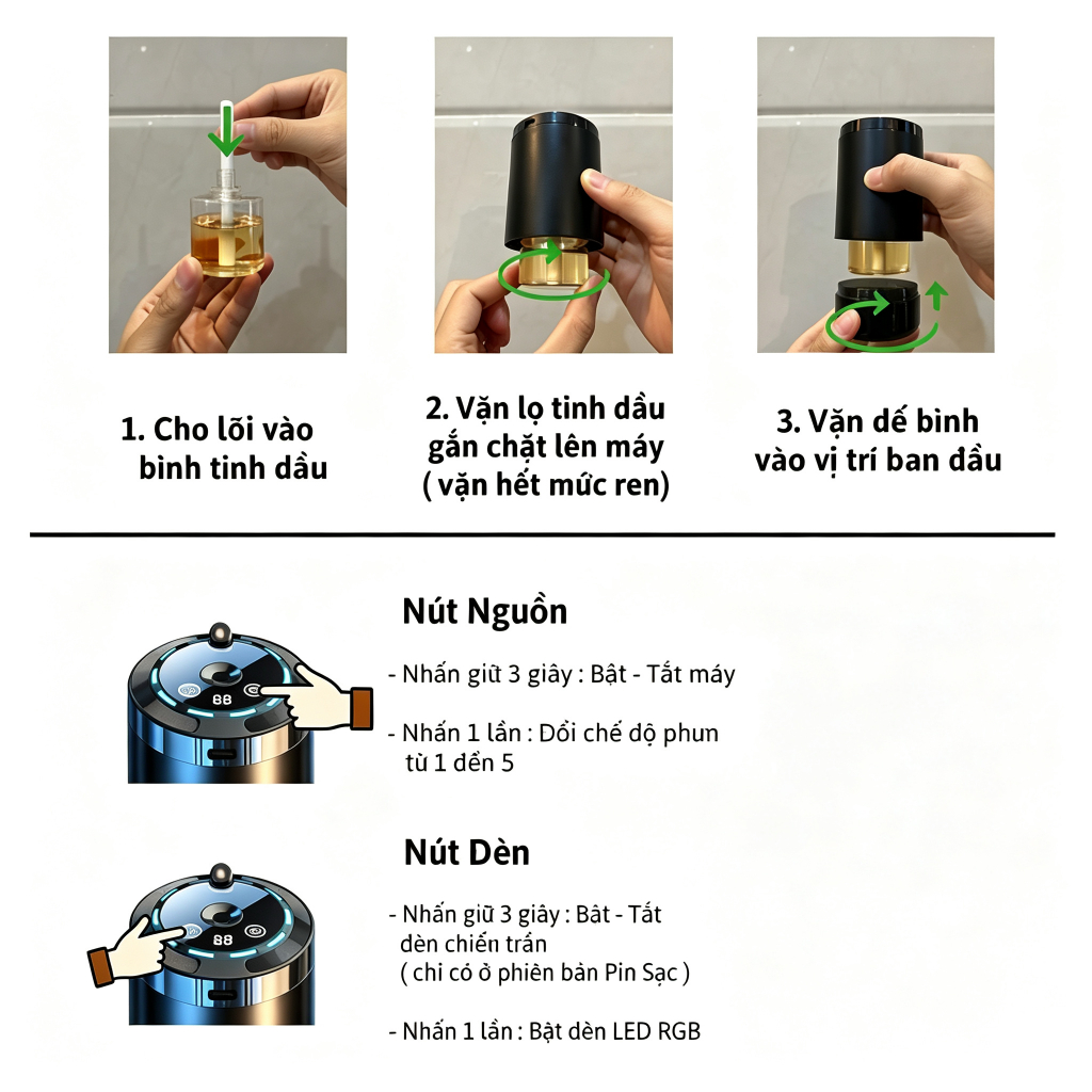Máy xông tinh dầu ô tô thông minh - 5 chế độ hương, LED 7 màu, an toàn mẹ bầu & trẻ,tặng kèm nước hoa | BigBuy360 - bigbuy360.vn