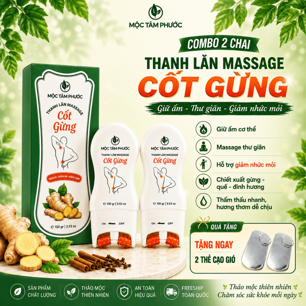 [Combo 2 Thanh Lăn] Thanh Lăn Mát-Xa Cốt Gừng Mộc Tâm Phước 100ml – Hỗ Trợ Giảm Mỏi Cơ, Cổ Vai Gáy, Thư Giãn