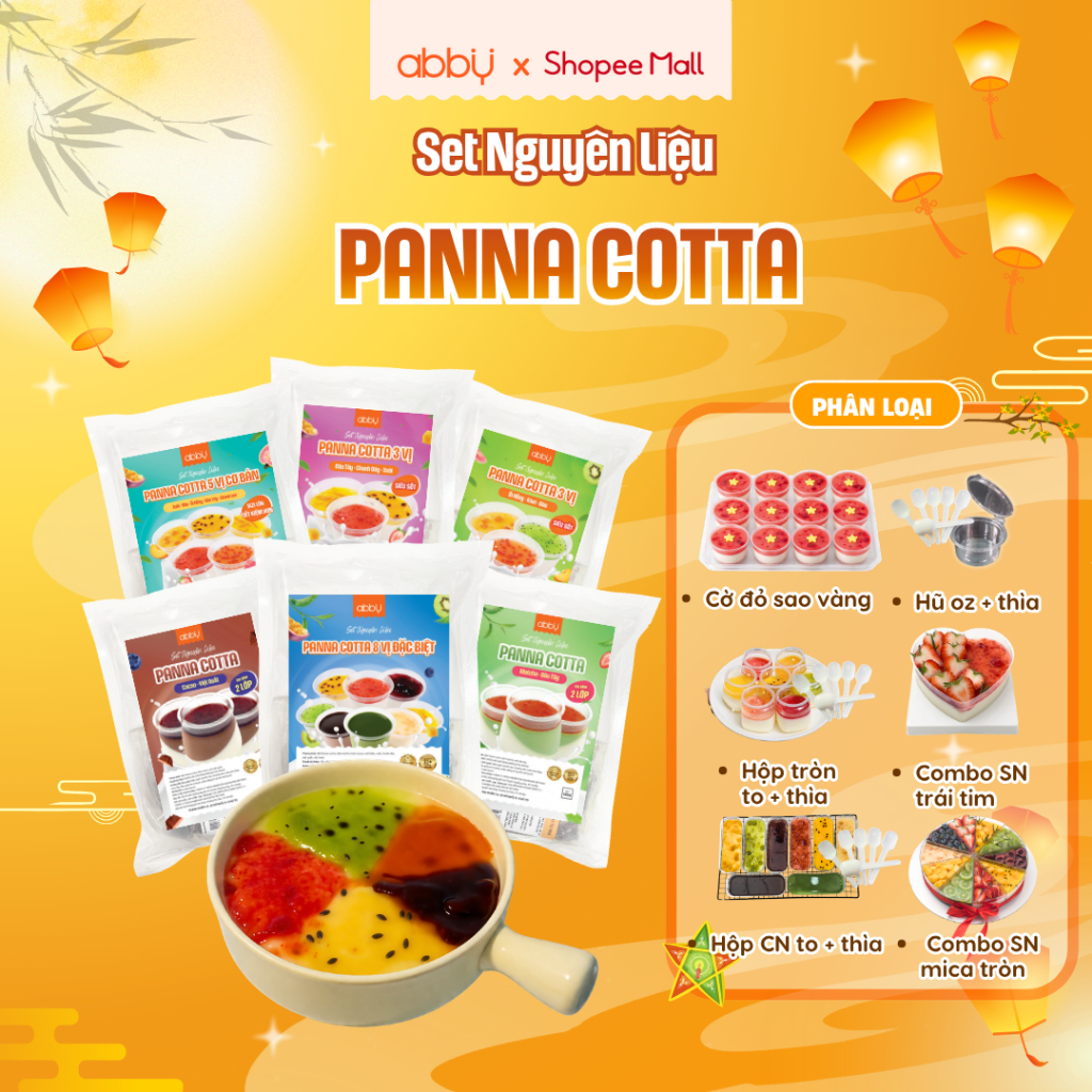[ABBY] Set nguyên liệu làm Panna cotta 3 vị, 5 vị siêu sốt  – Thành phẩm 50 – 55 hũ – Bột trộn sẵn tiện lợi