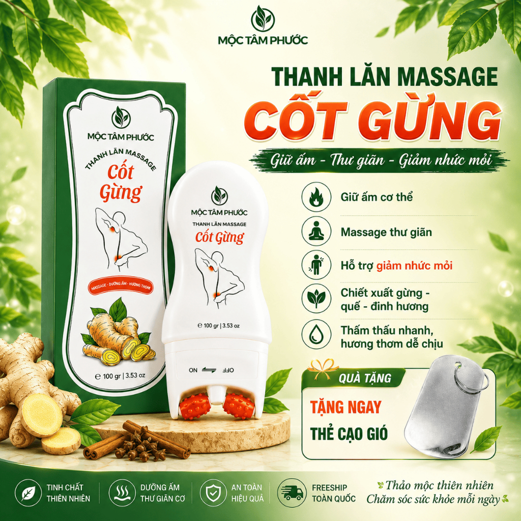 Thanh Lăn Massage Cốt Gừng - Mộc Tâm Phước 100ml – Hỗ Trợ Giảm Mỏi Cơ, Cổ Vai Gáy [Kèm Thẻ Cạo Gió]