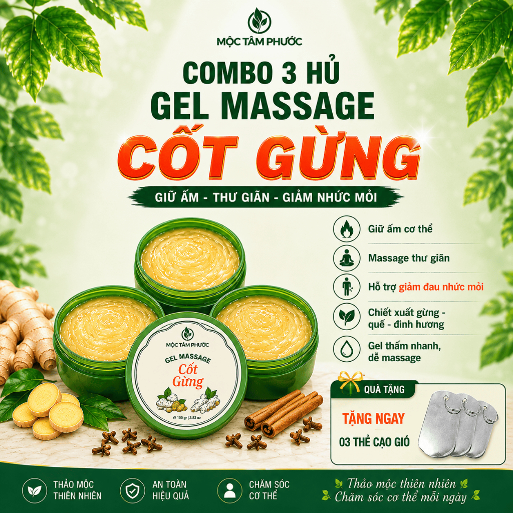 [ Combo 3 Hủ] Gel Mát-Xa Cốt Gừng Mộc Tâm Phước 100ml – Hỗ Trợ Thư Giãn, Giảm Nhức Mỏi & Làm Ấm Cơ [Tặng 3 Thẻ Cạo Gió]