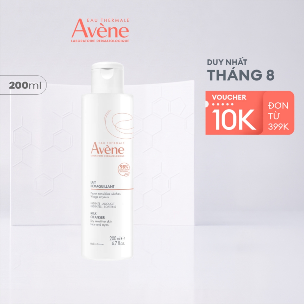 Sữa rửa mặt cho da khô Eau Thermale Avène ESSENTIEL Gentle Milk Cleanser 200ml làm sạch dịu nhẹ bụi bẩn và lớp makeup