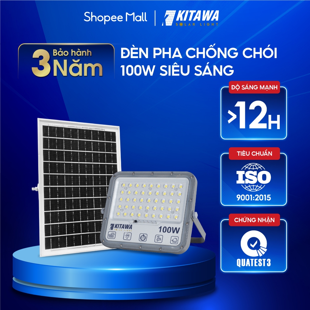 Đèn Pha Năng Lượng Mặt Trời 100W Chống Chói KITAWA DP15.100 | IP67, Chip LED SMD Siêu Sáng