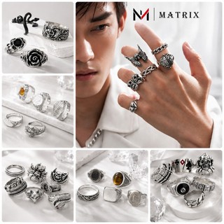 Nhẫn Nam Nữ Set 6 Món Titan Không Gỉ Thời Trang Cá Tính Matrix, Nhẫn Unisex Bộ Sưu Tập 5 Nhẫn Phong Cách Gothic Dễ Phối