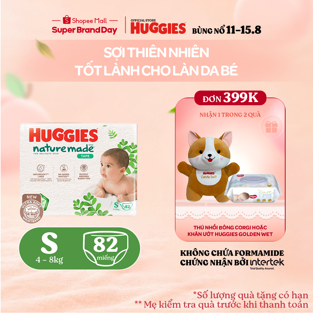 Tã Dán Huggies Platinum Nature Made Size S82/M64/L54/XL44