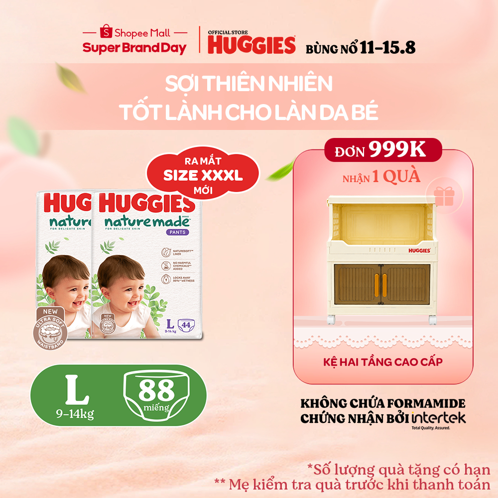 Combo 2 Tã Quần Huggies Platinum Nature Made L44