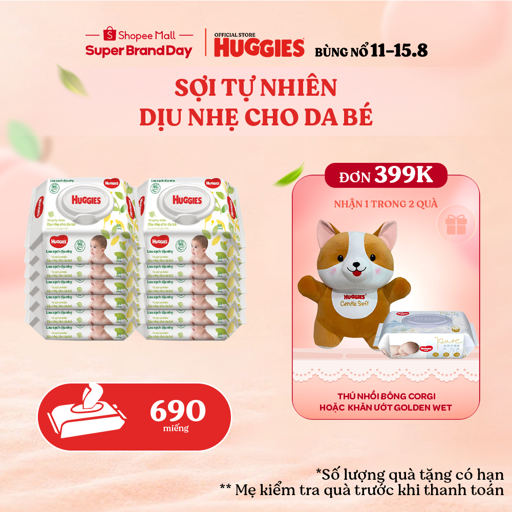 Thùng 12 gói khăn ướt Huggies không mùi cao cấp, lau sạch dịu nhẹ cho bé (80 miếng/gói)