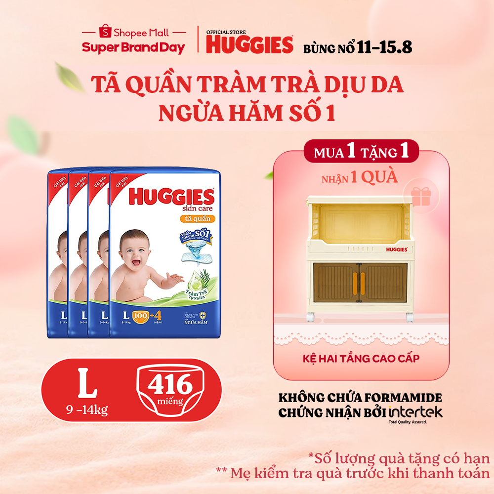 Combo 4 Tã quần Huggies Skincare Mega Jumbo M106/L96+8/XL84+4/XXL76+4