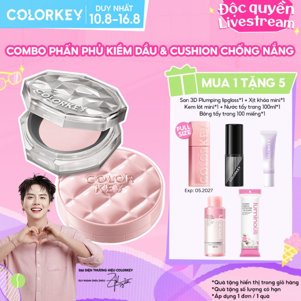 Combo Cushion Căng Mướt COLORKEY Chống Nắng 11g & Phấn Phủ Kiềm Dầu Dạng Bột / Nén 8g