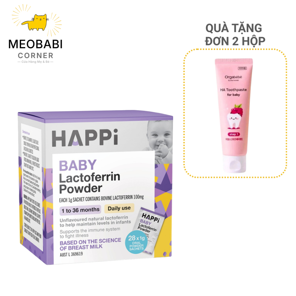 Bột tăng đề kháng HAPPi Lactoferrin Baby Úc cho bé từ 1 tháng tuổi