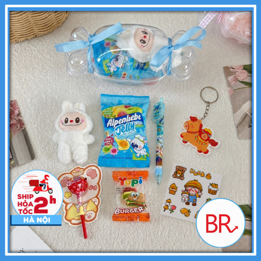 Set Quà Kẹo Ngọt 8 Món Mix Sẵn Kèm Gấu Bông Cute–Quà Tặng Trung Thu, Sinh Nhật,Quà Đầu Năm Cho Học Sinh 03183-1