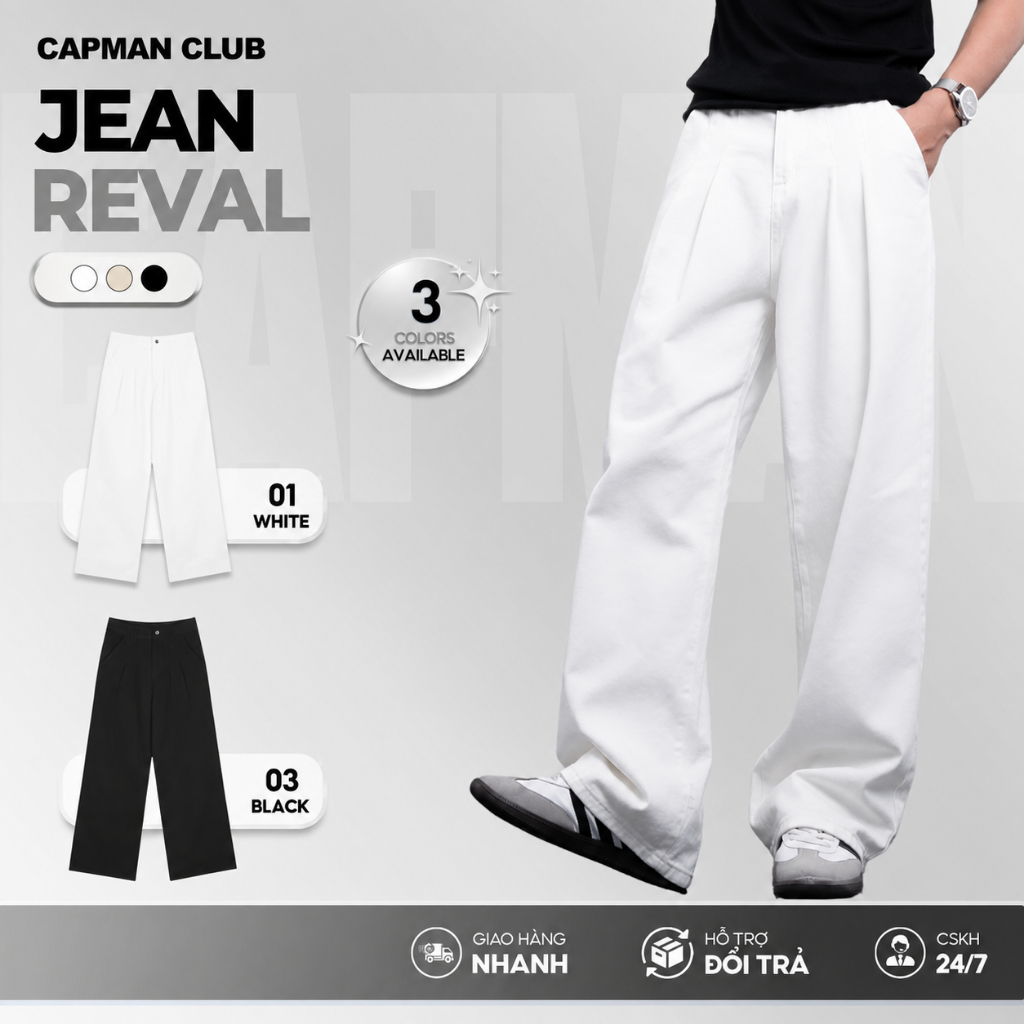 [BEST SELLER] Quần jeans dài nam REVAL ống rộng xếp ly CAPMAN CLUB, quần dài nam denim thoải mái dễ mặc hàng ngày | BigBuy360 - bigbuy360.vn