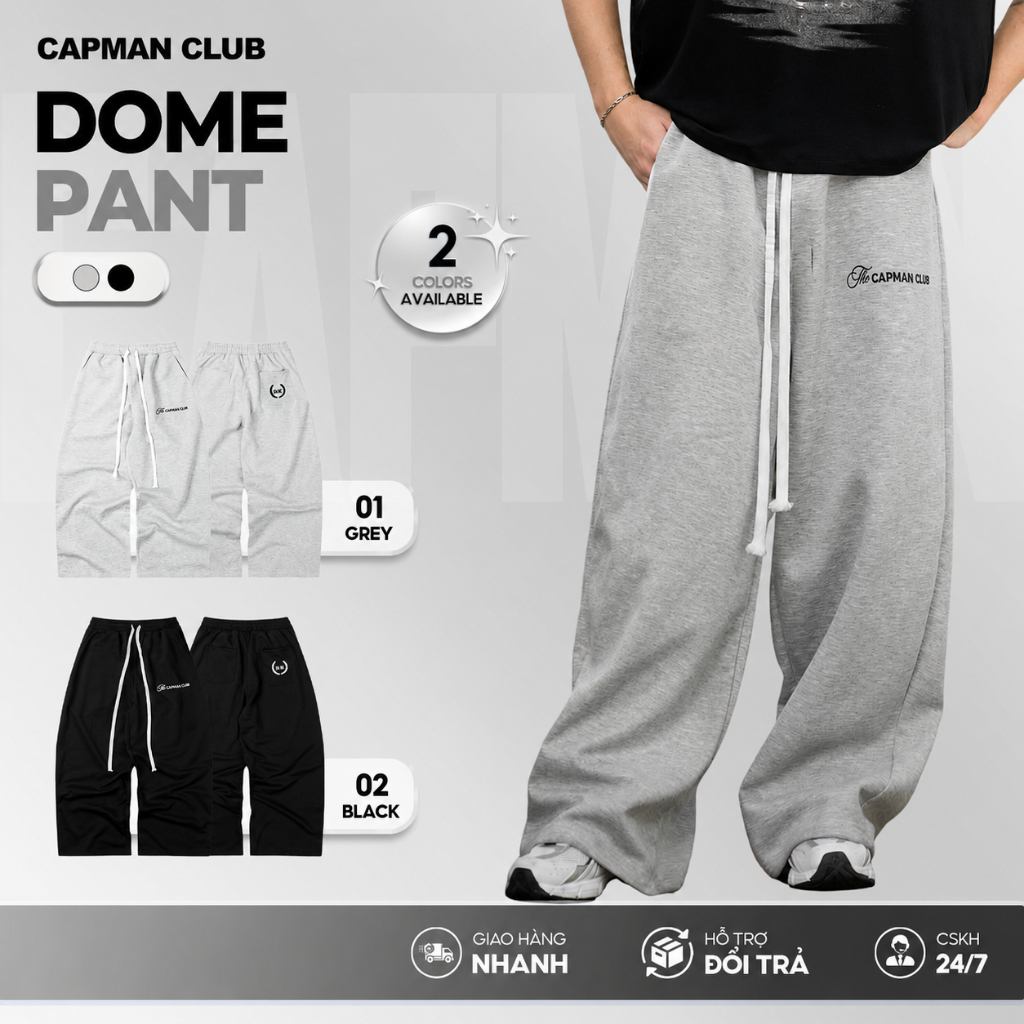 Quần nỉ ống rộng nam nữ DOME chất nỉ 2 da CAPMAN CLUB, phom rộng unisex dễ mặc dễ phối đồ | BigBuy360 - bigbuy360.vn