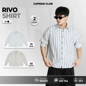 Áo sơ mi nam phom Boxy RIVO kẻ sọc tay dài CAPMAN CLUB, sơ mi nam mặc hè phong cách trẻ trung