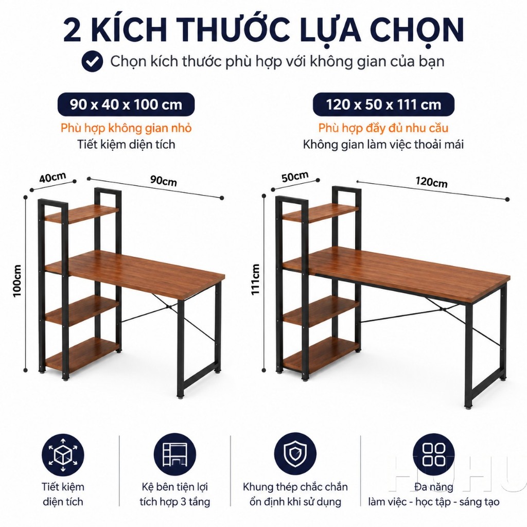 HUHU Bàn Học Bàn Làm Việc Kèm Kệ Sách 4 Tầng MDF 12mm Khung Thép Chắc Chắn Học Tập Hiện Đại | BigBuy360 - bigbuy360.vn