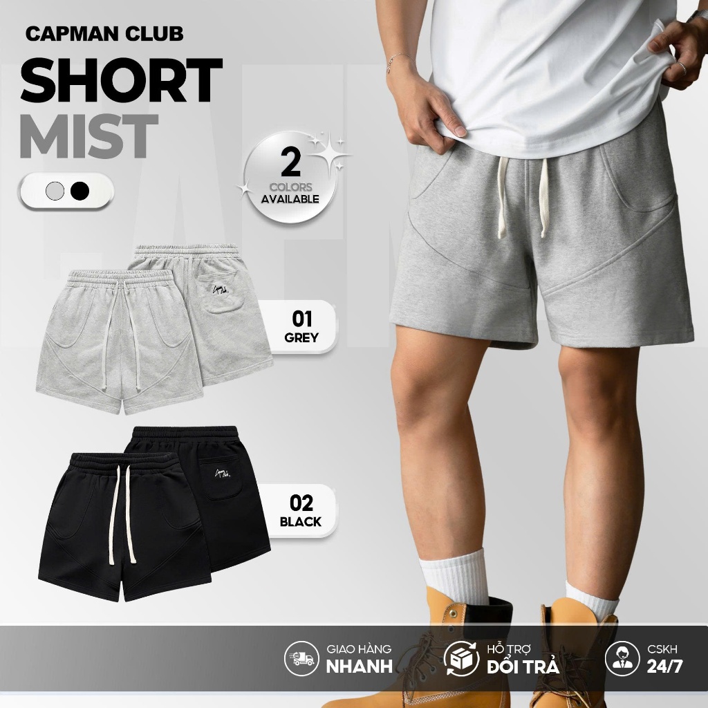 Quần short nam phom rộng MIST vải nỉ chân cua CAPMAN CLUB, quần đùi nam trên gối trẻ trung thoải mái | BigBuy360 - bigbuy360.vn