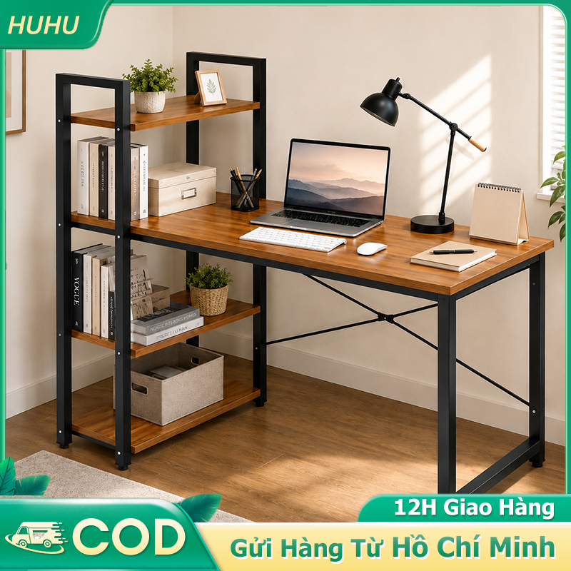HUHU Bàn Học Bàn Làm Việc Kèm Kệ Sách 4 Tầng MDF 12mm Khung Thép Chắc Chắn Học Tập Hiện Đại | BigBuy360 - bigbuy360.vn