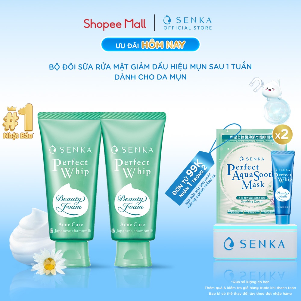 Bộ 02 Sữa rửa mặt ngừa mụn SENKA PERFECT WHIP ACNE CARE 100g/chai