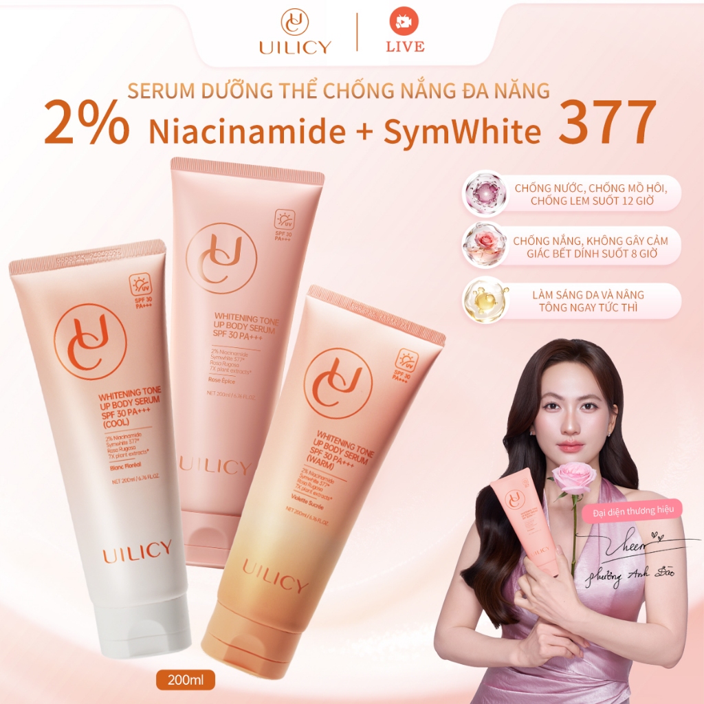 [LIVE] Dưỡng thể chống nắng nâng tone UILICY 200ml SPF30 PA+++ Trắng Toàn Thân Nâng Tông Tức Thì Nhiều Tông Màu